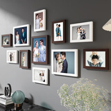 纪恒暄 照片墙组合客厅餐厅实木相片墙木质墙面装饰画框楼梯装裱挂墙 巧克力白+个人照片定制