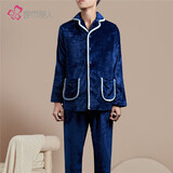 都市丽人家居服男女加厚珊瑚绒简约开襟长袖法兰绒睡衣情侣套装4H1103