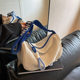 京智休闲尼龙包包女秋冬新款时尚单肩包百搭宽带斜挎枕头包 白配蓝