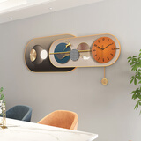 一面墙餐厅装饰画时钟现代简约歺厅墙面挂画带钟表轻奢背景墙壁画免打孔 麋鹿迎福-B 占墙尺寸【120*40cm】