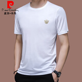 皮尔卡丹（pierre cardin）冰 丝短袖t恤男2025新款春夏季圆领修身薄款桑蚕丝体恤衫潮 白色19361款 175/XL  【135斤-155斤】
