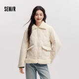 森马（Semir）棉服女拼接毛绒翻领温柔百搭2024冬季宽松棉衣复古风109724112003