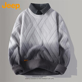 吉普（JEEP）毛衣男秋冬季衬衫领针织衫男士保暖上衣男装打底衫 灰色 4XL 