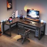 蔓斯菲尔 转角电脑桌电竞桌台式家用转角书桌书架组合办公桌写字台 单桌碳纤维色左款160x120 L型宽大桌面 