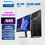飞利浦23.8英寸 2K IPS 75Hz 高色域低蓝光 旋转升降 网课 高清设计 办公显示器 电脑显示屏24E1N5500E