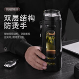 博悦科昂 双层玻璃杯水杯男士茶水分离杯子大容量透明防烫 黑色 500ml