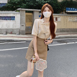 艾珠儿（Aizhuer）新中式连衣裙女2025夏季新款改良旗袍国风法式小个子套装裙子夏天 杏色 M