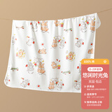 婧麒婴儿包单初生宝宝产房纯棉襁褓裹布包巾包被新生儿用品 正品-悠闲兔时光（双层）精梳纯棉+特柔包边 95*95cm