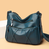东选真皮质感女包新款软皮多层百搭单肩斜挎包情人节中老年妈妈包 孔雀蓝