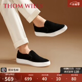 THOM WILLS休闲鞋男真皮冬季低帮套脚时尚简约一脚蹬懒人鞋 黑色G081 6 /38码（偏大一码）