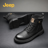 Jeep（吉普）加绒可选男鞋靴冬季新品牛皮马丁靴舒适工装靴百搭皮靴男 8180黑色 39