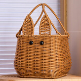 猎玄仿藤编织篮子收纳篮野餐篮手工兔水果篮筐春游拍照道具手提花篮 【大号兔篮】 17*17*15cm