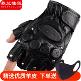 慕兰陆莲真皮半指手套男军迷战术手套露指户外山地车摩托车骑行手套装备防滑霹雳手套开车加内衬 黑色 L