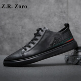 Z.R.Zoro奢侈高档品牌真皮男鞋2026春季新款鞋子男休闲鞋潮流皮鞋男板鞋男 黑色 42 现货（皮鞋码）