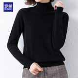 罗蒙100%羊毛衫女士纯羊毛全羊毛秋冬简约纯色薄款高领毛衣女针织衫套头打底衫女装 黑色 M