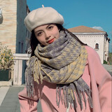 浩冠 围巾女秋冬季韩版百搭长款披肩加厚保暖围脖格子冬天学生千鸟格 黄灰色