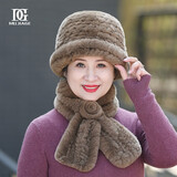 幕加格皮草帽子女冬季中老年保暖兔毛老太妈妈奶奶加厚防寒帽围巾t2589 浅咖啡色 (帽子+围巾)