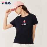 FILA斐乐官方女装短袖T恤女夏季舒适经典针织短袖小熊t上衣潮流时尚 传奇蓝-NV 2XL （180/96A/2XL）