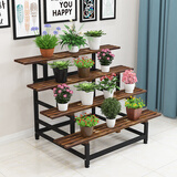 森博瑞铁艺花架阳台花盆置物架实木多层花盆架客厅高档轻奢绿萝养花架子 四层加厚120长