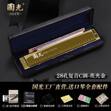 国光老品牌口琴28孔重音C调专业演奏级24孔复音初学者学生男女入门琴 宽音域重音银色【音标款】+赠品