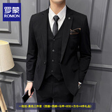 罗蒙西服套装男商务休闲西装男三件套男士韩版潮流职业装结婚礼服外套 黑色（西服+西裤+马甲+衬衫+方巾 52/XL（125-140斤）+4件礼品