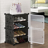 唯良 简易鞋柜门口收纳客厅玄关柜组装防尘树脂膜片多功能宿舍收纳柜 1列4层黑色【透明简约款】