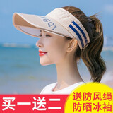 Ceokue遮阳帽女防晒帽男士太阳帽子女户外夏季凉帽骑车遮脸空顶夏天 两条杠-卡其色 可调节