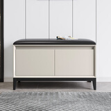 南岭之冠全实木意式换鞋凳家用门口鞋柜一体入户坐凳长条穿鞋凳轻奢床尾凳 对开门【68*35*48】象牙白