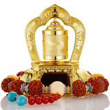 雪域印象德田车载太阳能转金轮汽车摆件车内饰品摆件中控台仪表台转金桶 (金色)+菩提玛瑙珠