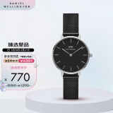 丹尼尔惠灵顿（DanielWellington）DW流金女表金属表带银色边黑盘28mm欧美简约风学生手表DW00100246