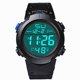 朴里 商务大数字多功能LED户外运动电子手表 男女学生时尚韩版简约手表 9号  蓝