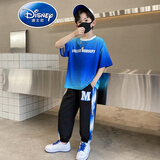 迪士尼（Disney）品牌童装男童夏装短袖套装夏季衣服长裤两件套男孩休闲中大童t恤 蓝色 160