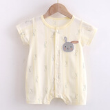 相思桐夏季婴儿短袖连体衣纯棉超薄款男女宝宝哈衣爬服新生儿衣服空调服 兔子黄【纯棉超柔】 66cm 适合7-12斤