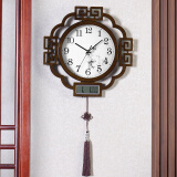 汉时（Hense）新中式挂钟万年历客厅时钟复古挂墙石英钟表HW8594大号纸盘42cm
