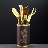 尚言坊 茶道六君子茶盘摆件陶瓷功夫茶勺茶夹家用茶道配件竹茶针 13电木镶铜(知风)圣泽茶道六君子