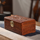 玄同 缅花雕刻幸福美满首饰盒实木收纳盒戒指项链手镯梳妆箱子