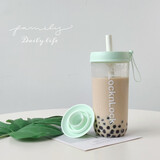 乐扣乐扣（LOCK&LOCK）奶茶杯 可360°摇摆吸管杯可爱颜值便携提手水杯女果汁牛奶咖啡杯 ABF792GRN绿色700ml