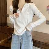 彼爱诗半拉链连帽长袖卫衣女2024春秋新款时尚韩版修身内搭短款上衣女 白色 半拉链卫衣 L （建议100~115斤）