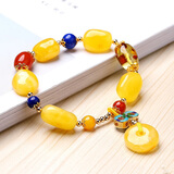 欧采妮蜜蜡手串血珀金珀花珀配琥珀平安扣挂坠多宝手链俄料女送七夕礼物