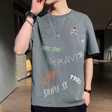 宇项夏季短袖T恤男韩版宽松圆领体恤学生印花字母男士上衣服潮流 灯泡短袖 灰色 L