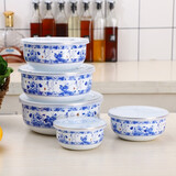 欧丽家 三件套搪瓷五件套珐琅搪瓷碗带盖套装碗冰箱保鲜碗盒沙拉碗菜碗 青花瓷【10cm-18cm】