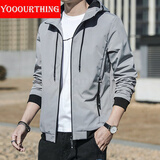 YOOOURTHING男士休闲夹克青年时尚休闲连帽外套男城市轻户外春秋冬加绒夹克男 XZ1402-1943-灰色 2XL 【建议120-150斤】