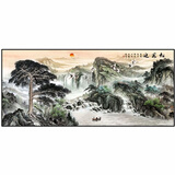 叶余山水画客厅挂画办公室 自粘墙贴画客厅书房山水画自贴装饰画中国 迎客松 长200+高100厘米