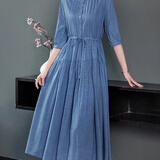 【特价捡漏】春夏棉麻女装新款连衣裙款收腰高端棉麻收腰大摆裙 浅蓝色 L【115～130斤】