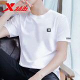 特步（XTEP）男装短袖T恤夏季透气半袖运动服薄款男士休闲冰丝体恤上衣健身服 珍珠白-0128 （100%聚酯纤维） L （175/96A）