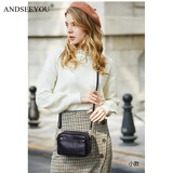 ANDSEEYOU品牌斜挎包女新款潮真皮小方包女士包包时尚百搭冬单肩三层小包女 小款黑色