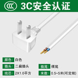 鹏港 2插电源线带插头带线单插头0.5/0.75平两项两孔2芯二脚裸尾纯铜线 国标二扁弯头裸尾2×1.0平方【白色】 1.5米