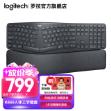 罗技（Logitech）K860无线蓝牙键盘 人体工学键盘分体式 笔记本电脑办公键盘Mac 改善姿势带手托电池款多设备全尺寸 K860键盘(商用Bolt接收器2年)