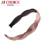 AiChoice发箍韩版头箍雪纺布艺麻花发饰品女带齿发卡宽边压头饰 香槟粉