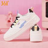 361°女鞋低帮板鞋女春季新款轻便小白鞋透气361度女士休闲鞋运动鞋 羽毛白/柠檬青-6609F 35